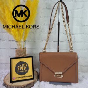 Michael Kors Whitney Large Leather Convertible Chain Shoulder Brown Leather Bag